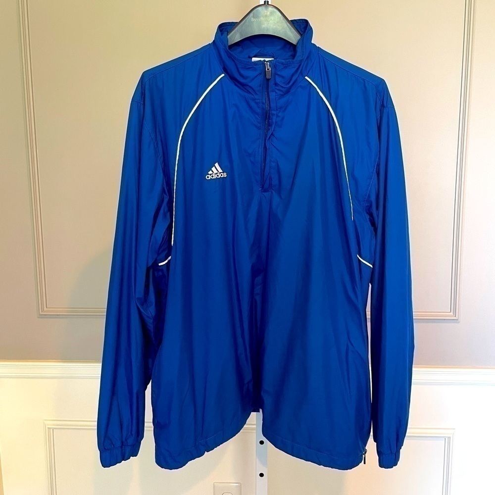 Adidas Men's Jacket L vintage royal blue 90's lined 1/4 zip windbreaker pullover